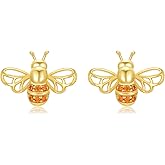 KECHO Bee Earrings 14k Solid Gold Cute Bumblebee Stud Earrings for Women Birthday Christmas Gifts