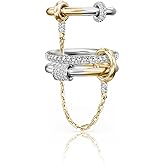 BKC FOCUS ON QUALITY Gold Stackable Rings for Women, 14k Gold Plated Linked Chain Ring Set, Statement Cubic Zirconia Interlocking Rings, Silver & Gold Mixed Metals Chunky Stack Rings