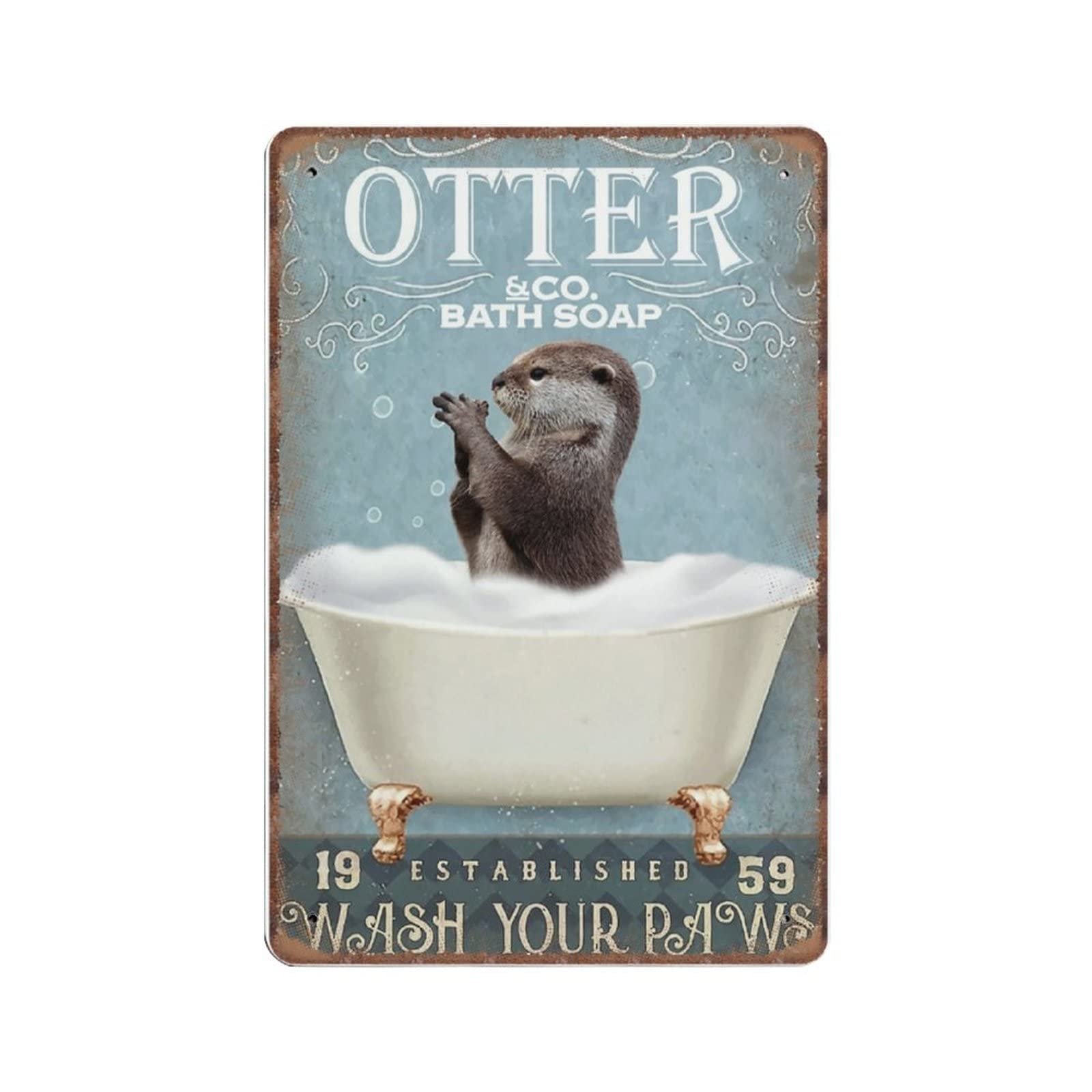 DAIERCY Funny Vintage Sign Otter & Co. Bath Soap Wash Your Paws Otter Bathroom Decor Toilet Metal Tin Signs for Kitchen Garden Garage Bathroom Wall Decor 140X200 mm