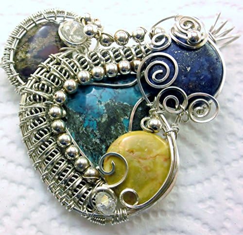 Genuine 20 Carat Turquoise Bloodstone Lapis Lazuli Large Earth Pendant Sterling Silver .925 Jewelry