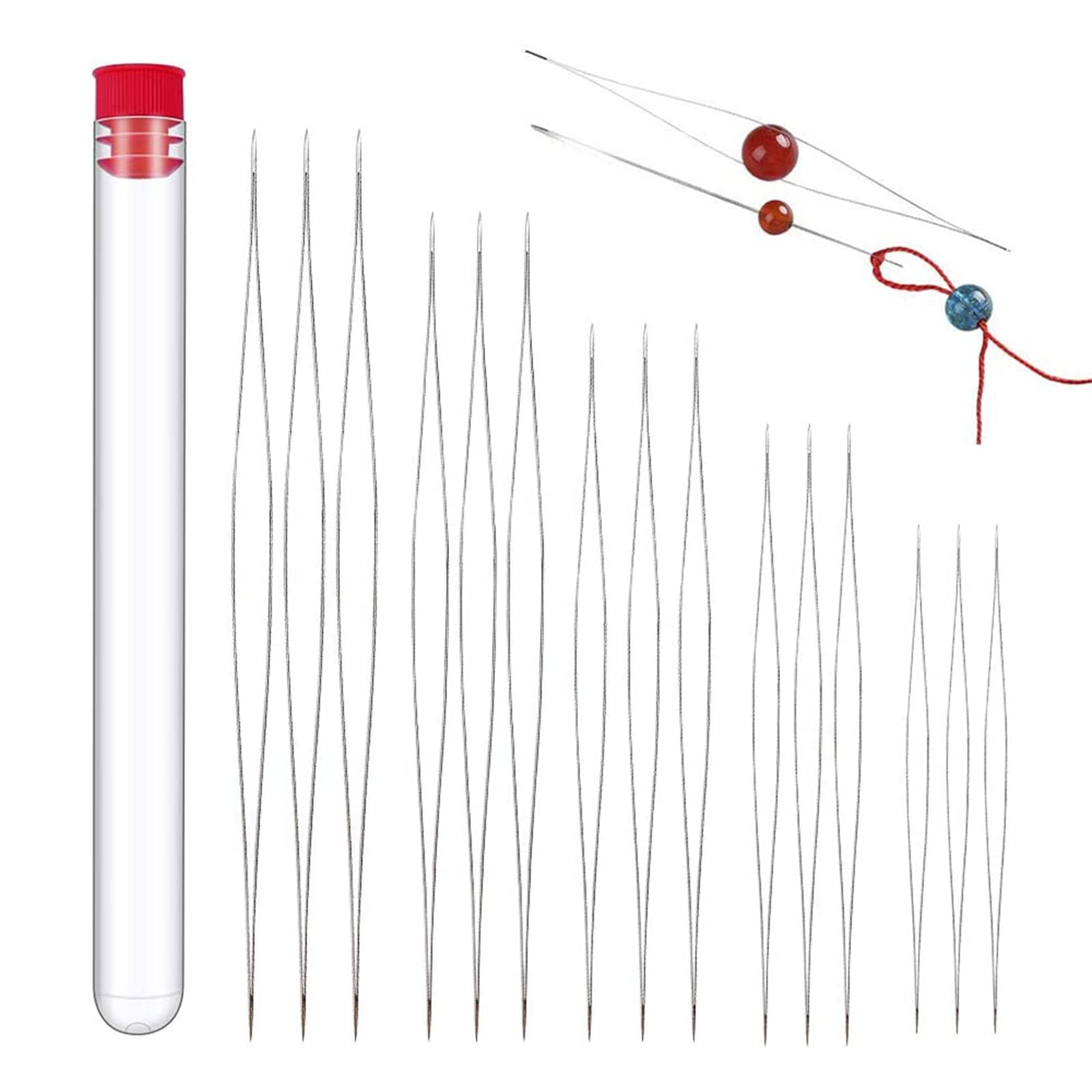 30 Pieces Bead Needle 6 Sizes Big Eye Beading Needles Stainless Steel Sewing Needles with Needle Bottle for Jewellery Making Craft - 12.7cm, 11.5cm, 10.2cm, 7.6cm, 5.8cm, 4.5cm