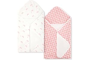 BabyAlly Baby Towels 2 Pack,Hooded Baby Towels Set,Baby Infant Bath Towels with Hood,Soft and Absorbent Nursery Towel,Large 28x28Inch,Newborn Essential(Rainbow + Pink Stripes)