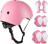 WayEee Kids Helmet & Pads Set Age 3-10 Bike Skateboard Roller Skating Pink