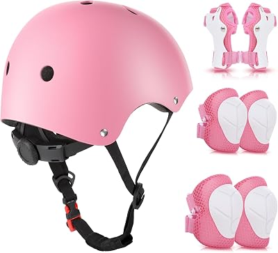 WayEee Kids Helmet & Pads Set Age 3-10 Bike Skateboard Roller Skating Pink
