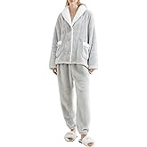 Arssm Womens Fluffy Pajama Set 2 Piece Pjs Set Fuzzy Sleepwear Top Pants Coral Fleece Lounge Set Button Down Pjs