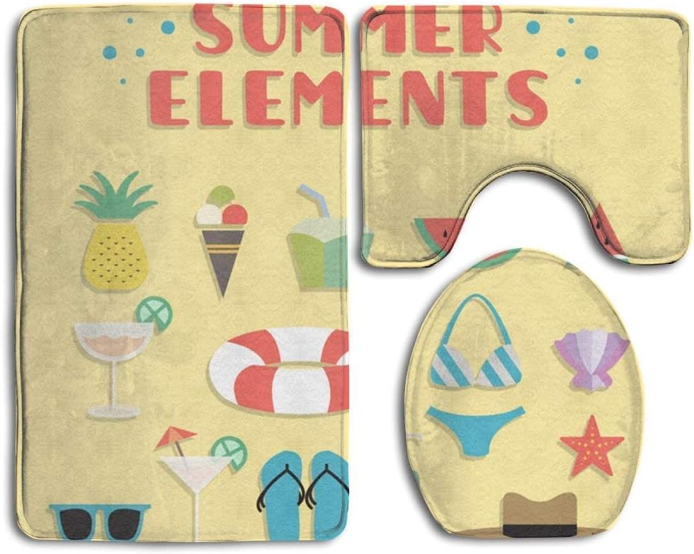 NEWcoco Pineapple Ice Cream Coconut Milk 3 Piece Bath Mat Set Pedestal Lid Toilet Cover Rug Bath Mat