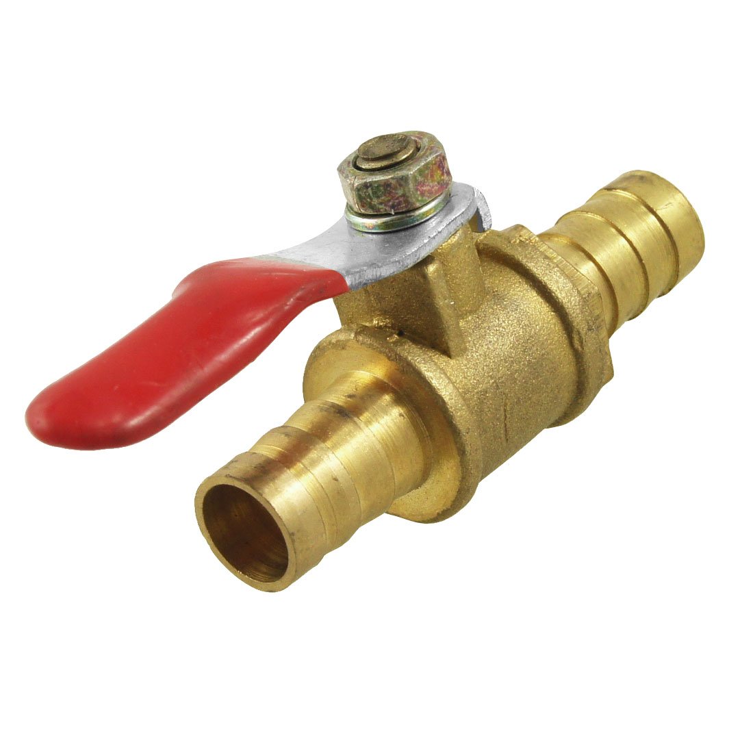 Sourcingmap Ball Valve Shut-Off Valve, 10mm Hose Barb to 10mm Hose Barb, Hose Pipe Tube Fittings, 90 Degree Operation Handle, Metal Valve, Pack of 1