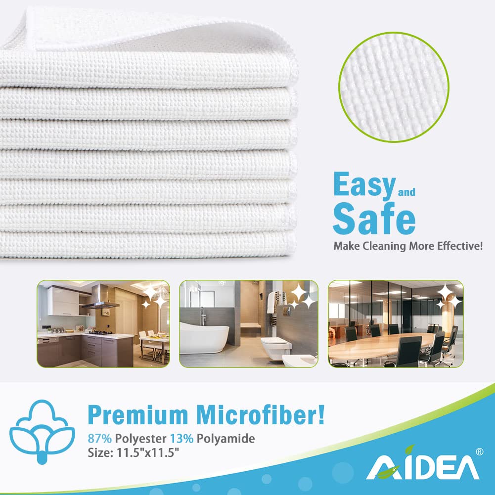 AIDEA White Microfiber Cleaning Cloth 24PK, Absorbent Cleaning Rags for Housekeeping, Lint Free, Scratch Free Wash Cloths, Microfiber Towels, Dish Towels White, Bar Rags, 11.5