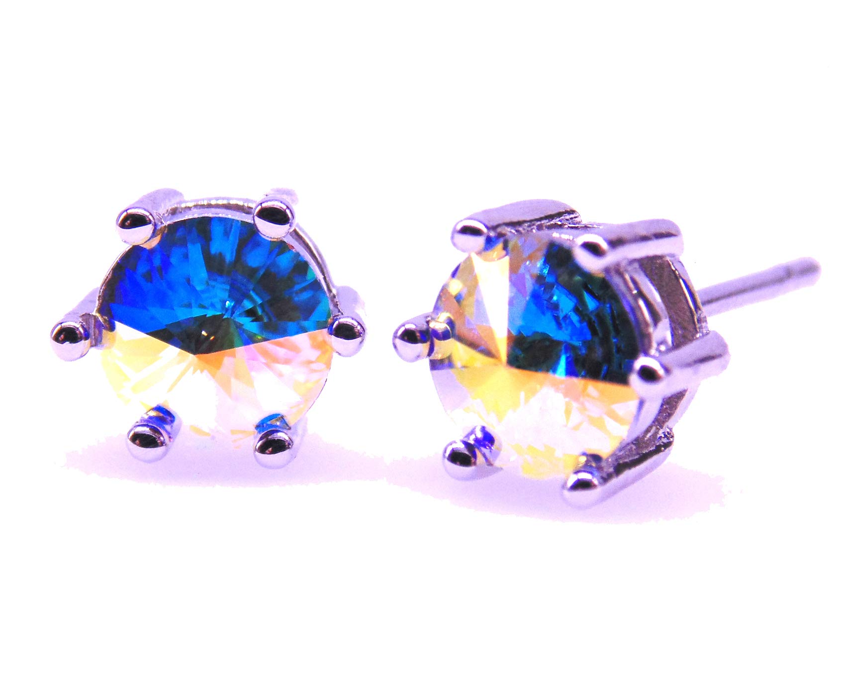 Sunnyshopday 925 Sterling Silver,6.5mm CrystalSerial Earring Gemstone Stone, Stud with Gift Box,Men Women (062) (002)