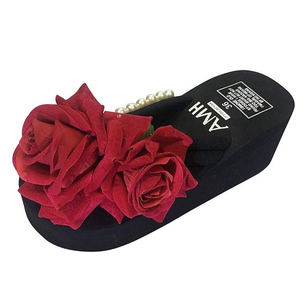 Pingtr - Damen Sandalen - Frauen Mädchen Perle Floral Wedges Flip Flops Sandalen Hausschuhe Strandschuhe