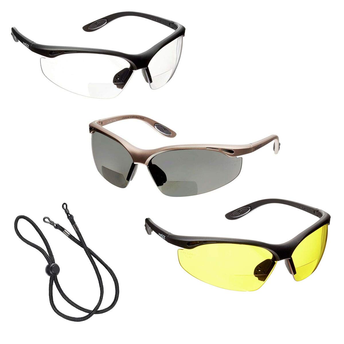 voltX 3 x CONSTRUCTOR' BIFOCAL Reading Safety Glasses (+2.0 Dioptre Clear, Polarized & Yellow Lens) UKCA & CE EN166f certified/Cycling Sports Glasses – Wraparound Style + Safety Cord with headstop