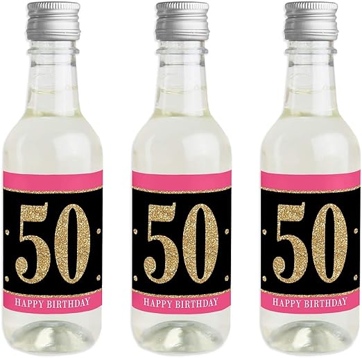 Amazon Com Chic 50th Birthday Pink Black And Gold Mini Wine