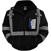 TCCFCCT Hi Vis Jacket for Men Women Class 3 High Visibility Jacket, Waterproof Reflective Safety Jackets for Men Construction, Cold Winter Bomber Work Jackets, Meets Ansi, J-Black, XL
