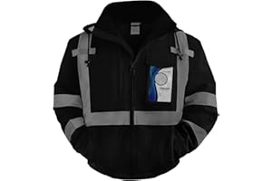 TCCFCCT Hi Vis Jacket for Men Women Class 3 High Visibility Jacket, Waterproof Reflective Safety Jackets for Men Construction, Cold Winter Bomber Work Jackets, Meets Ansi, J-Black, XL