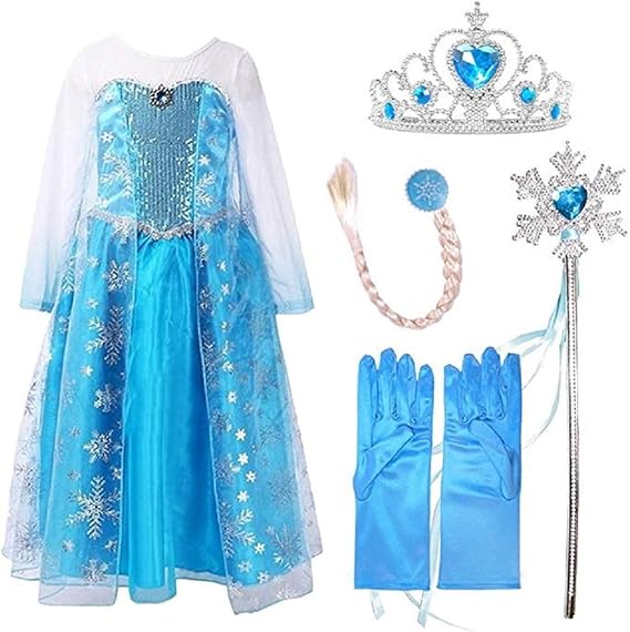 Ice Queen Princess Deluxe Fancy Costume Snowflakes Train Dress