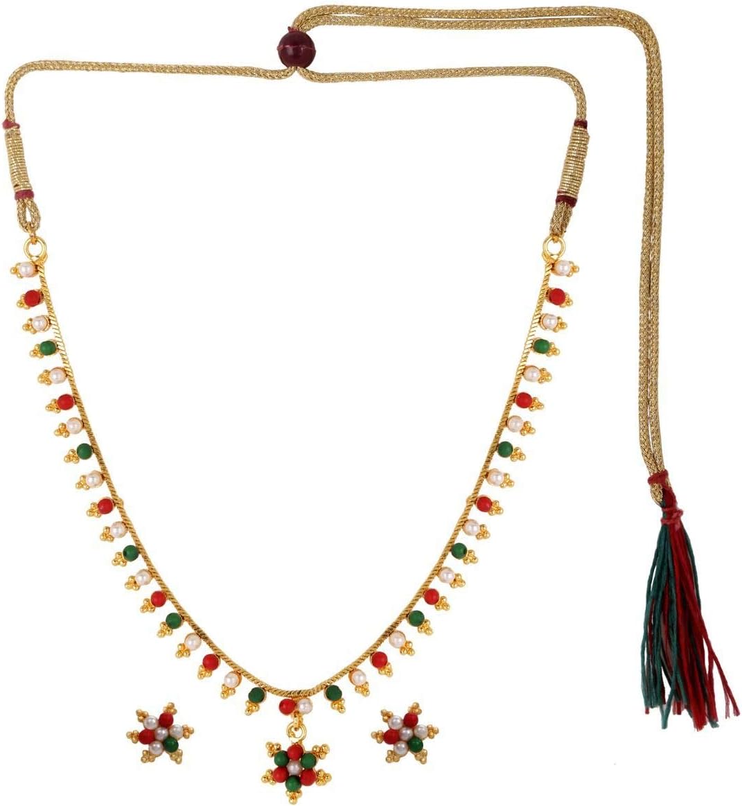Antique Traditional Gold Plated Temple Necklace Earrings Jewellery Set