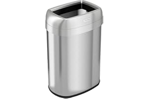iTouchless 13 Gallon / 50L Open Top Trash Can, Oval Stainless Steel with Double AbsorbX Odor Filters – Fingerprint-Resistant Modern Kitchen and Office Waste Bin for Hassle-Free Disposal