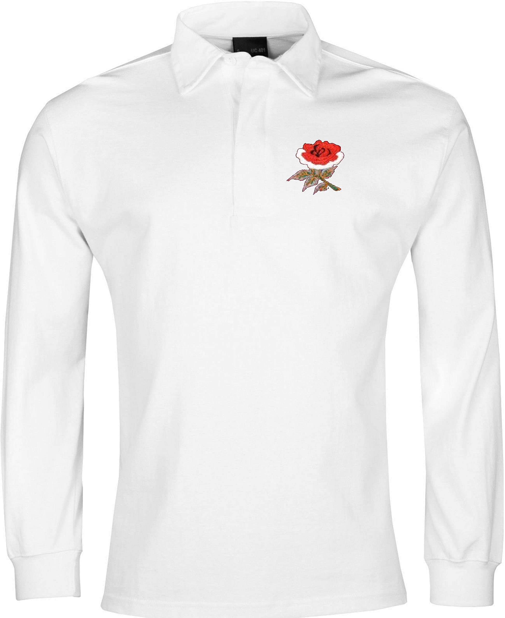 Old School Football England Retro Long Sleeve Rugby Shirt Embroidered Logo White