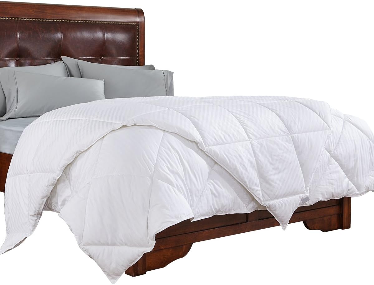 PEACE NEST All Season White Cotton Shell, Stripe Jarquard Down Alternative Comforter, Full/Queen Size