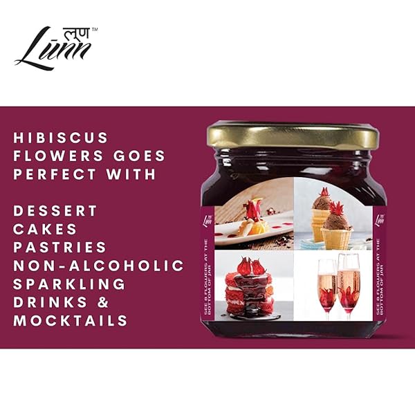 EDIBLE HIBISCUS FLOWERS PACKED IN GLASS JAR, DESSERT TOPPING, 100% NATURAL WITH NO ARTIFICIAL COLOR & NO PRESERVATIVES, 250G, 8 FLOWERS