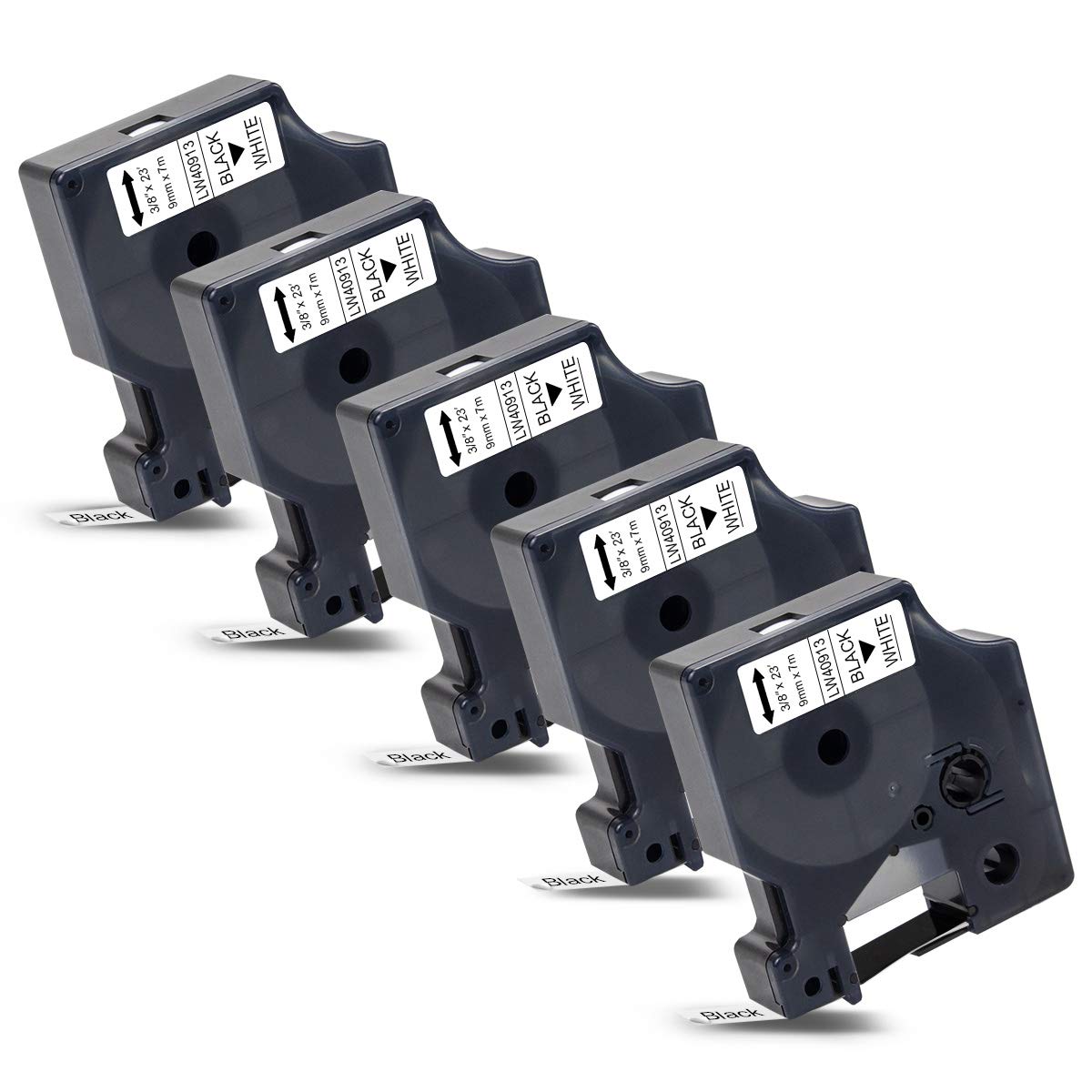 Label 5X Replacement 9mm Cassette Compatible for 40913 S0720680 Black on White Tape for LabelManager 160