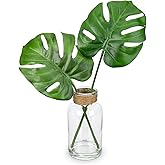GnFlus Artificial Plant in Glass Vase with Faux Water, Fake Monstera Plant Real Touch Faux Plants Tropical Leaves Fake Greenery Stems for Home Office Farmhouse Wedding Centerpiece Décor