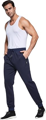 HCSS Mens Joggers Tracksuit Bottoms Navy Blue M with Zip Pockets Elastic Waist view 5
