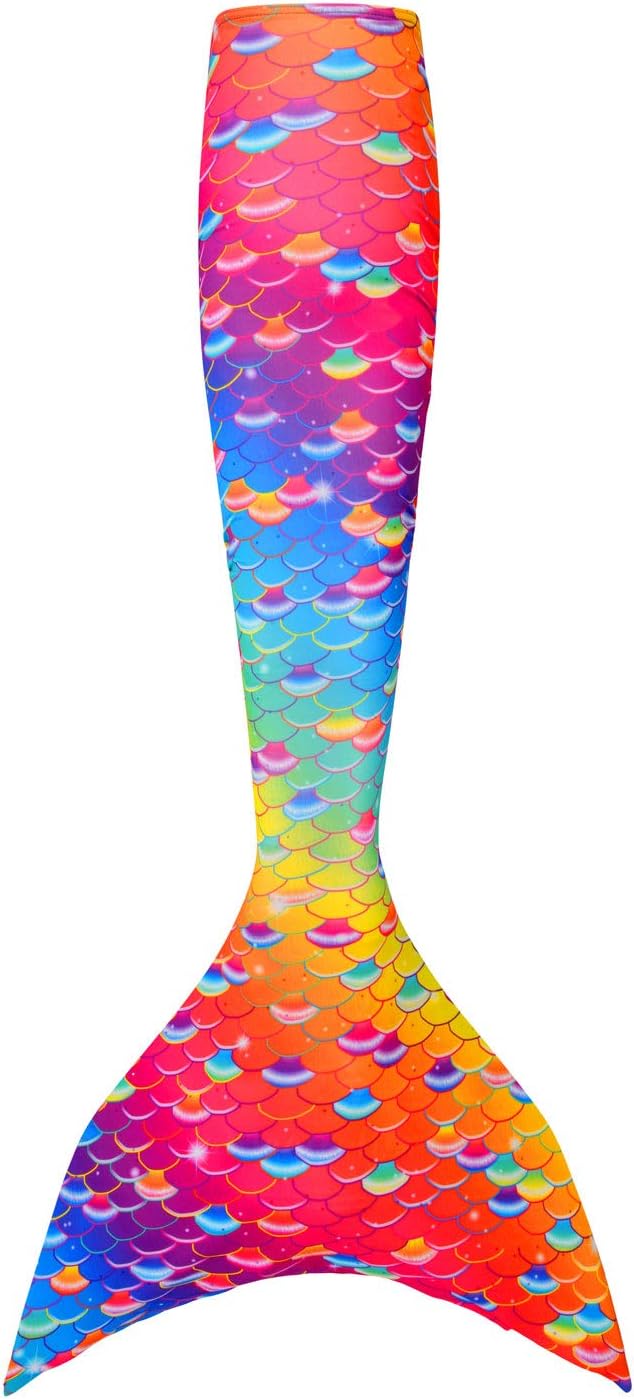 Planet MermaidGirls Kids 3 Piece Vivid Colour Swimming Rainbow Mermaid Tail, Crop Top & Wear-Resistant Blue Magic Fin Monofin Included. Bubblegum Beach. Age 6-7 Years