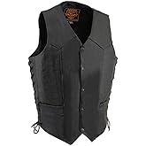 Milwaukee Leather SH1315Tall Men's Classic Black Leather V-Neck Side Lace Motorcycle Rider Vest w/Snap Closure