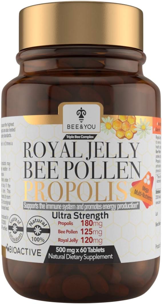 Bee and You Royal Jelly Tablets with Propolis Extract, Bee Pollen, Vitamins and Minerals Supplement