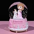 Snow Globe for Kids with Music, VECU 3.14 Inch Little Girl Llluminated Automatic Snow Home Decor for Girls Kids Gift, Musical, Resin/Glass (Large/Pink)