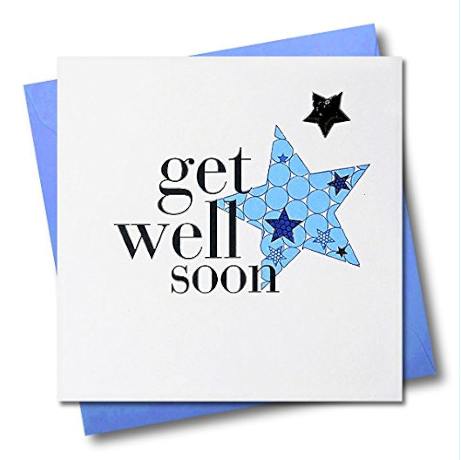 Claire Giles Greeting Cards, Get Well Card, Blue Star design Get Well Soon Greeting Card, Embellished with a shiny padded star