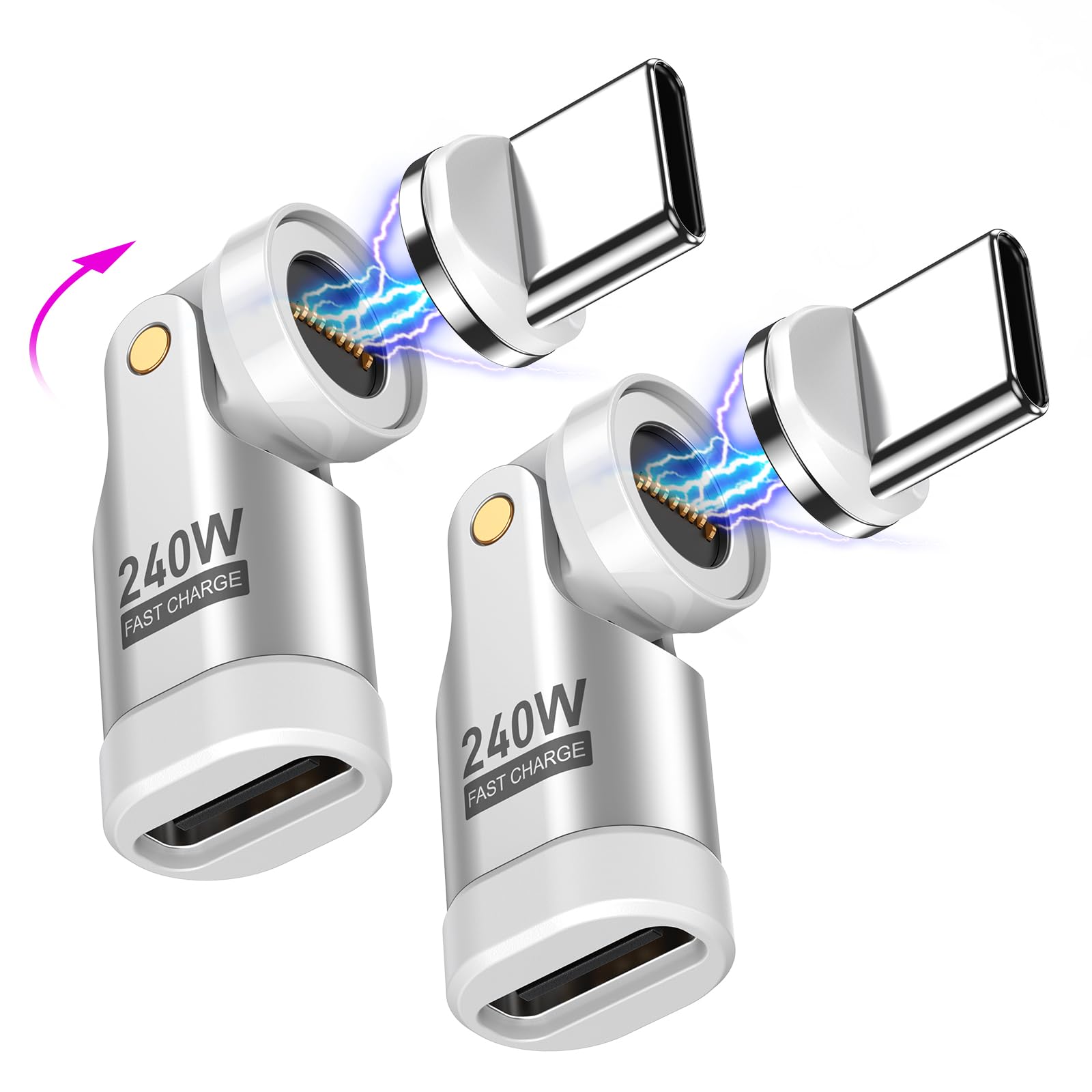 Photo 1 of USB C Magnetic Adapter PD 240W(2Pack), 9PIN USB C 90 Degree Adapter/C Right Angle Adapters/180 Degree C Connector/C to C Adapters for Phone 16/15, Ma-Book Pro/Pad Series, Samsung Galaxy Series