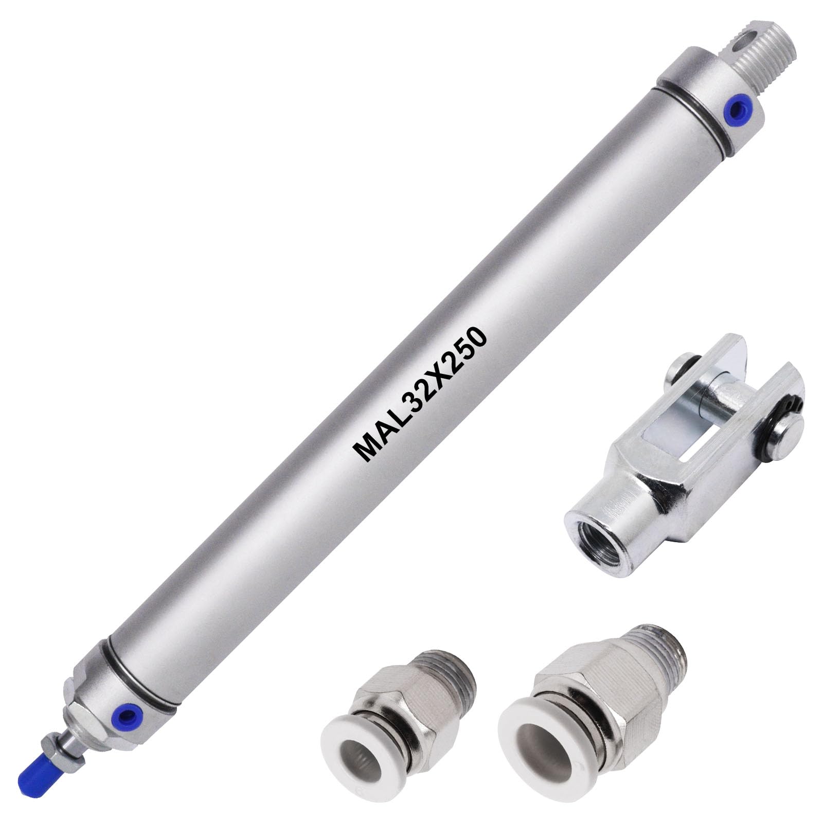 Sydien MAL Series 32mm Bore 250mm Stroke Single Rod Pneumatic Air Cylinder with Y Connector and 4Pcs Pneumatic Quick Fitting (MAL32X250)