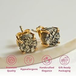 Gempires Natural Pyrite Raw Crystal Stud Earrings
