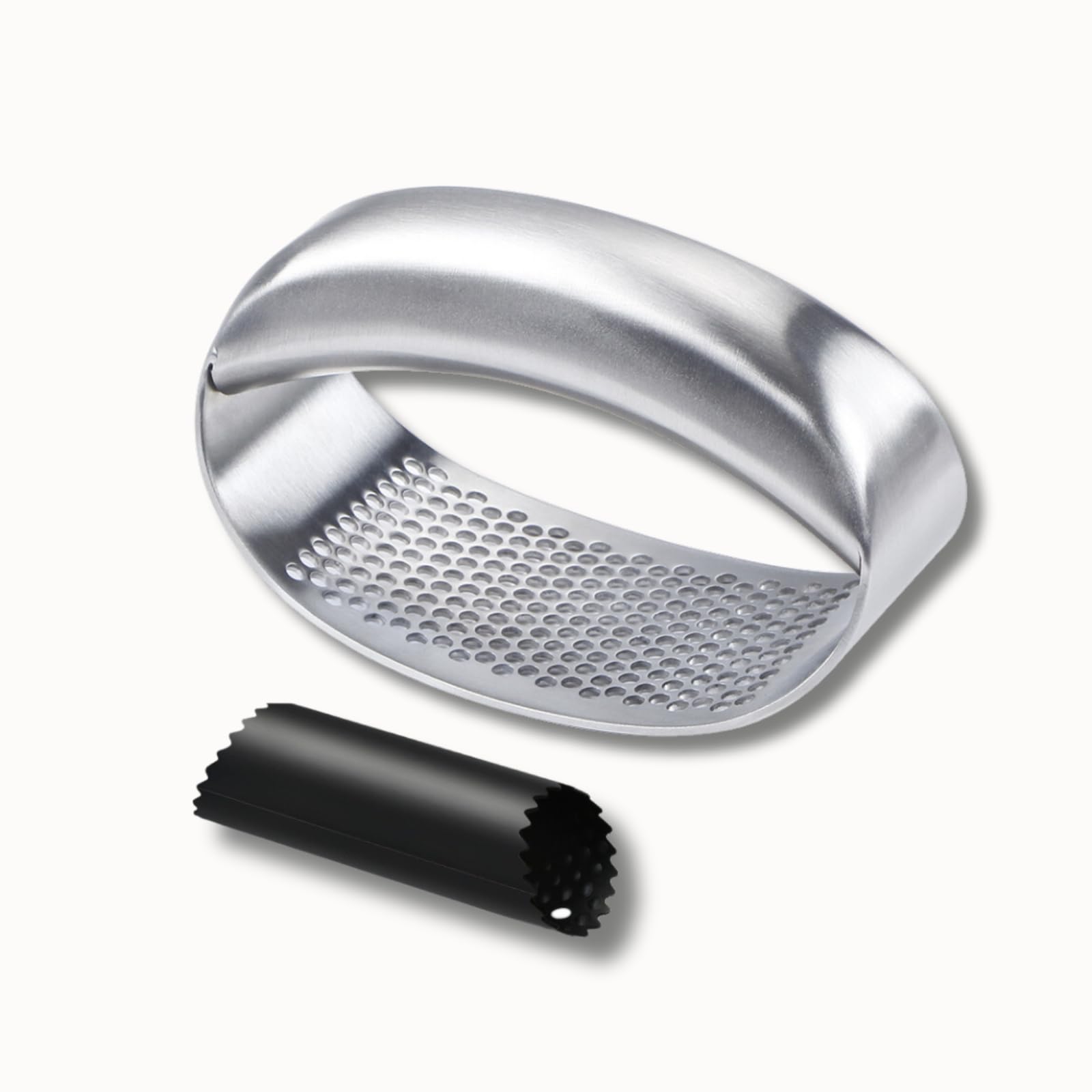 CLOVE Premium 18/8 Stainless Steel Garlic Press Rocker, 100% Anti-Rust Dishwasher Safe Garlic Crusher with Silicone Garlic Peeler, Easy-to-Clean Mincer Chopper for Garlic Paste