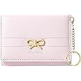 Sunwel Fashion Cute Coquette Bow Wallet with Key-chain Aesthetic Card Holder ID Window for Women Girls (PINK)
