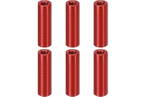 PATIKIL 6pcs M3 Metal Threaded Standoff Spacer Nuts, Round Aluminum Spacers Female Coupling Screws, 1/8" ID x 3/16" OD, Red, (18mm L)