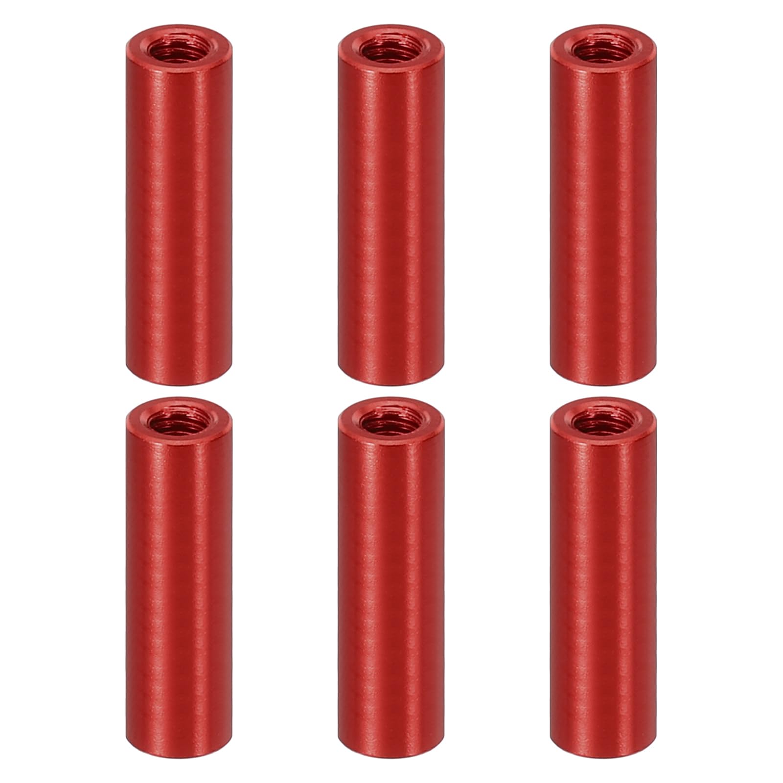 PATIKIL 6pcs M3 Metal Threaded Standoff Spacer Nuts, Round Aluminum Spacers Female Coupling Screws, 1/8" ID x 3/16" OD, Red, (18mm L)