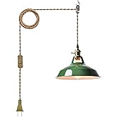 YUBOLE Modern Green Plug-in Pendant Light,Macarons Kitchen Hanging Swag Lighting, Metal Barn Shade with On-Off Switch Plug Co