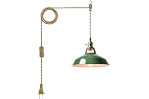 YUBOLE Modern Green Plug-in Pendant Light,Macarons Kitchen Hanging Swag Lighting, Metal Barn Shade with On-Off Switch Plug Cord Light for Bedroom Foyer Dining Bar