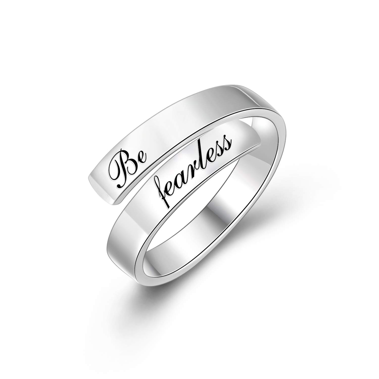 VONALA Be Fearless Rings 925 Sterling Silver Inspirational Ring Engraved Adjustable Rings Motivational Gifts for Women Girls