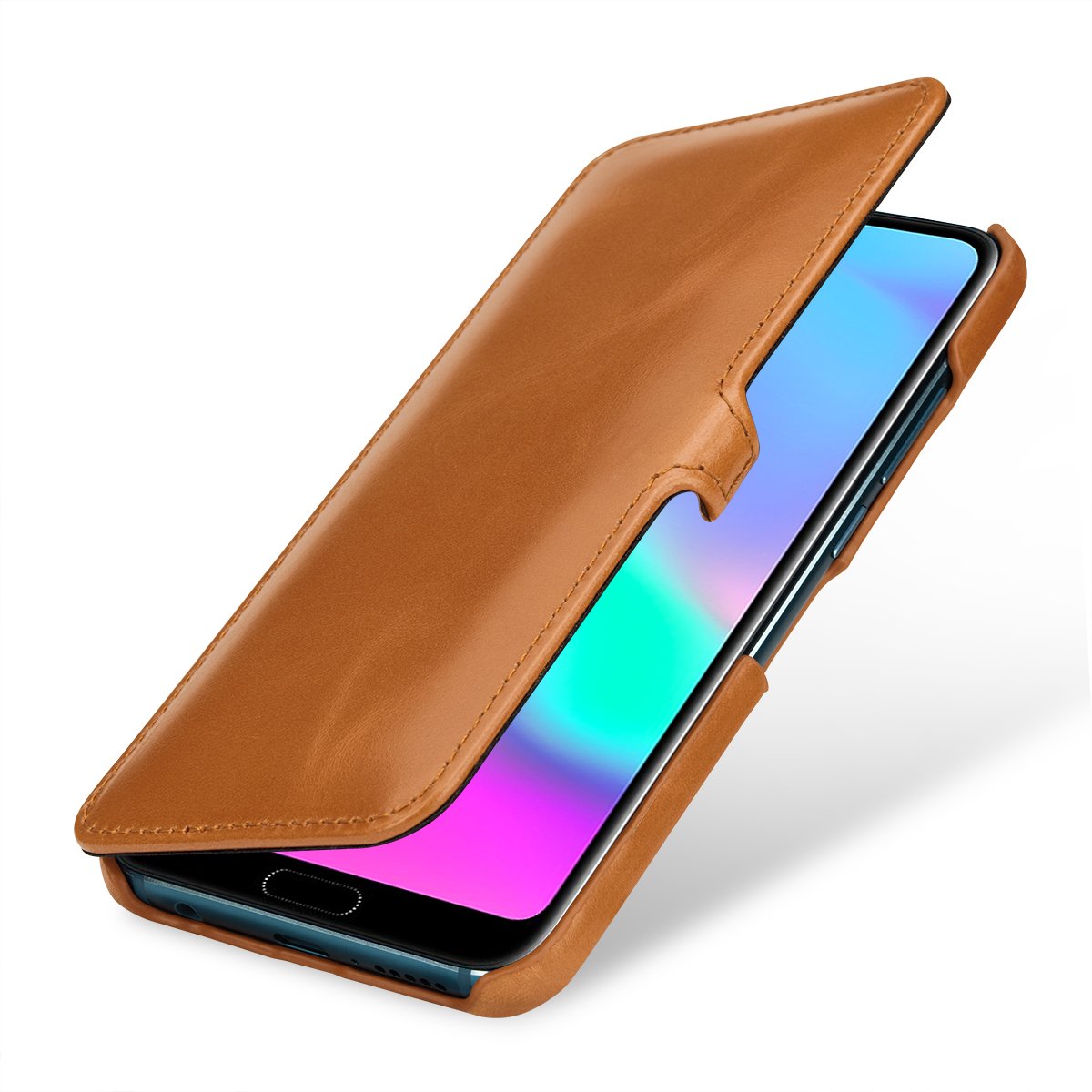 StilGut Book Type Flip Case for Honor 10, Genuine Leather Huawei Honor 10 Case with Closure, Cognac Brown