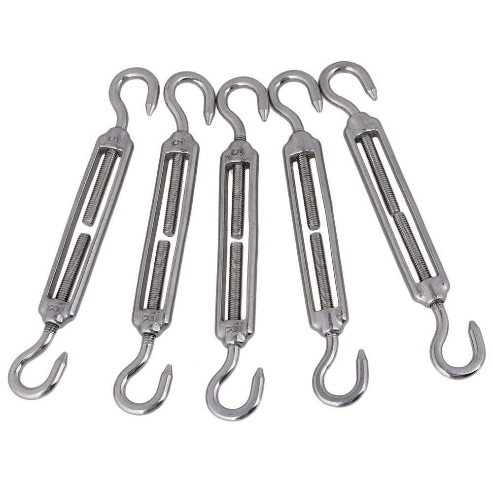 Eidoct 5 Pcs Stainless Steel 304 Turnbuckle Wire Rope Cable Tension (M5 Hook & Hook)