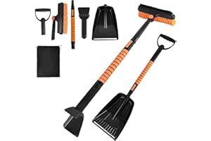 Dzannc Pelle à neige extensible de 106,7 cm pour pare-brise de voiture, outils de déneigement réglables 5 en 1 avec tête pivo