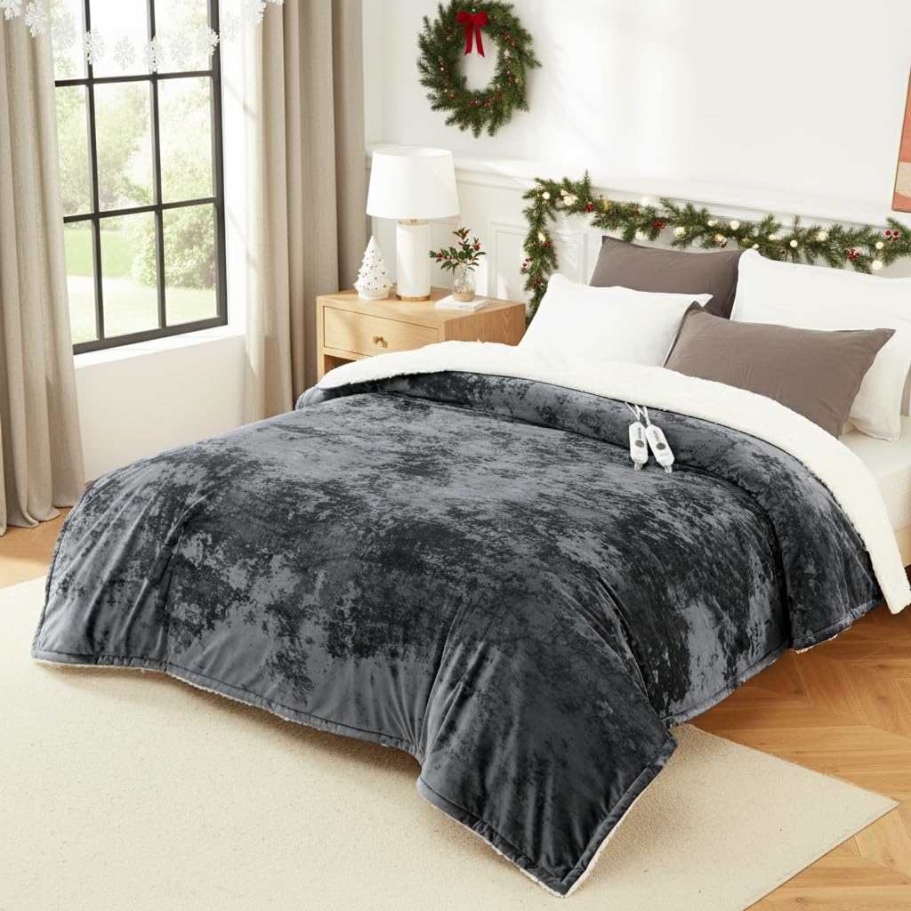 Photo 1 of **Product is FACTORY SEALED** GarveeHome Electric Blanket Queen with Dual Controls, Heated Blanket Queen Size, Velvet Soft Heating Blankets, 4 Heat Settings & 10H Auto Off, Machine Washable, ETL Certified, 84" x 90" Grey