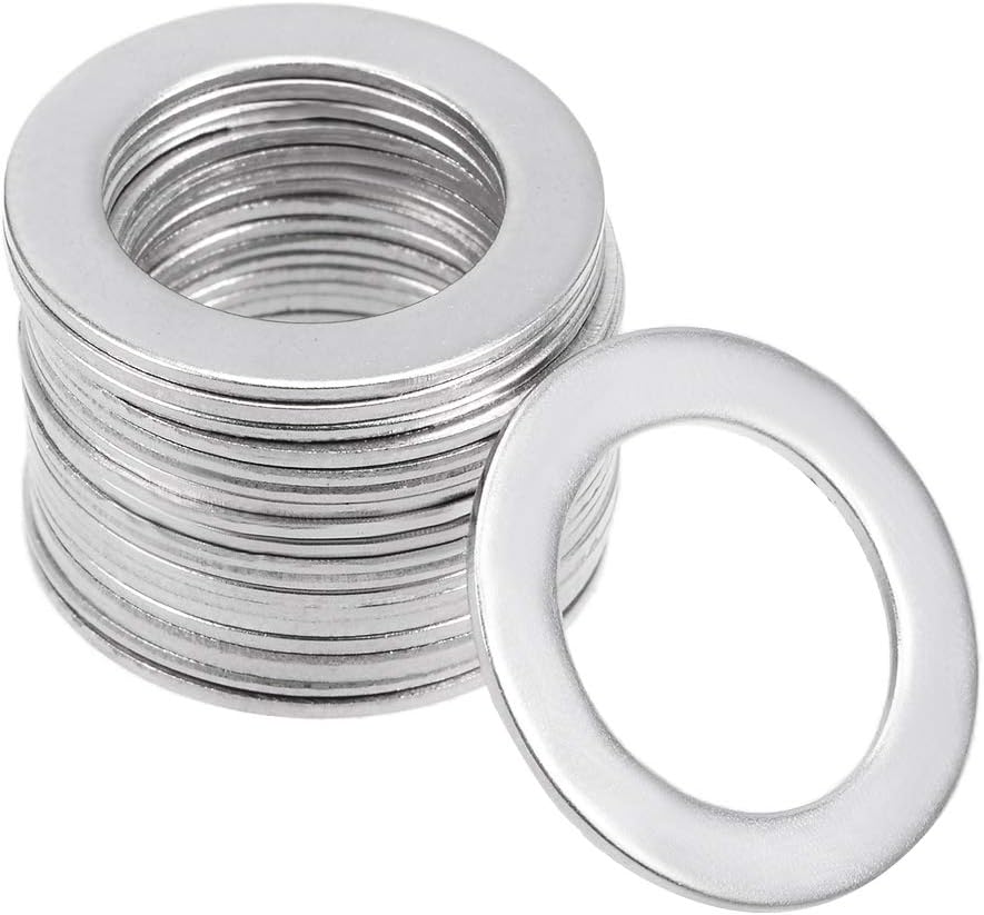 sourcing map 20 Pcs 12mm x 20mm x 0.8mm 304 Stainless Steel Flat Washer for Screw Bolt, Silver, 20mmx12mmx0.8mm