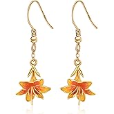 Dangle Earrings 925 Sterling Silver Flower Earrings for Women Lily Lotus Dangle Earrings Lightweight Dangle Earrings Mother's Day Jewelry