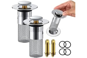 Bathroom Sink Drain Strainer - Bathroom Sink Stopper Hair Catcher, Pop Up Sink Drain Filter with Removable Stainless Steel Fi