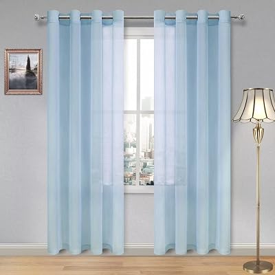DWCN Sky Blue Sheer Curtains 2 Panels 52 x 90 Eyelet Top Voile Decorative